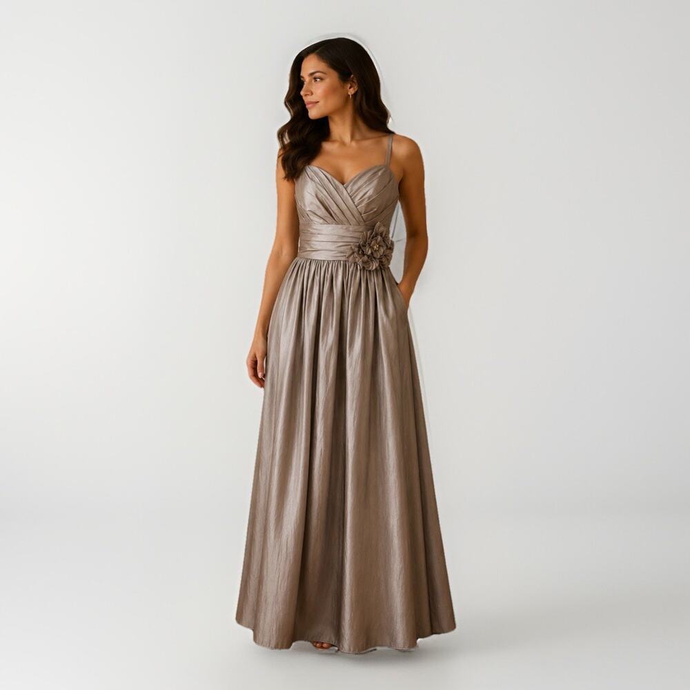 Watters Taupe Taffeta Bridesmaid Gown US 2P XS Tailored 42" Length